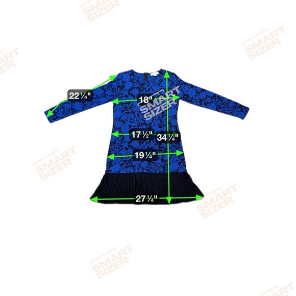 Michael Kors Blue Black Floral Pleated Hem Long Sleeve Dress Cocktail & Evening - Picture 5 of 6